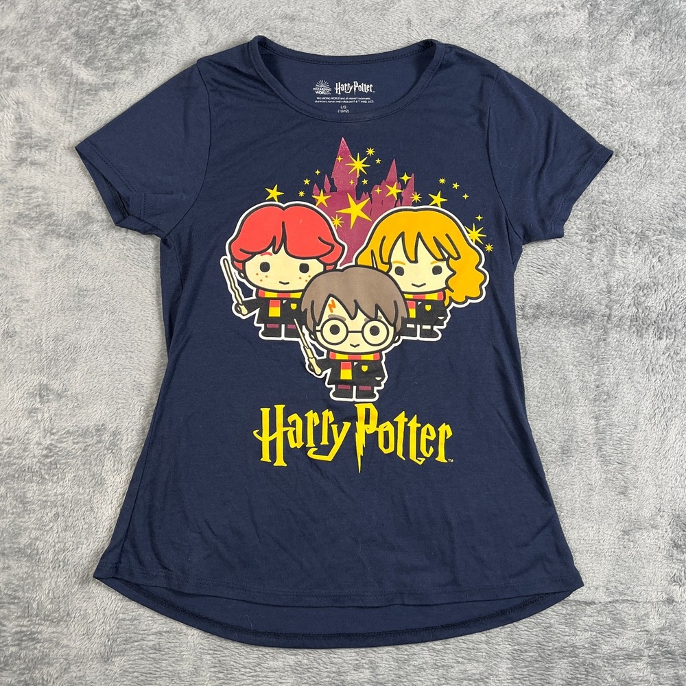Harry Potter T Shirt Girls L 10/12 Dark Blue Wizarding World Graphic Print Logo